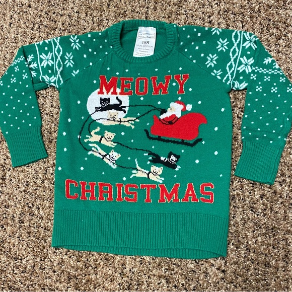 Baby Toddler Cute Ugly Christmas Sweater Kitten Reindeer 18 months 100% Cotton - Picture 1 of 5